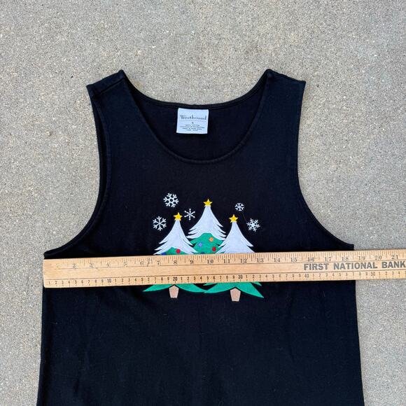 Vintage 90s Westbound Christmas Trees Snowflakes Embroidered Long Black Dress S - Picture 8 of 10